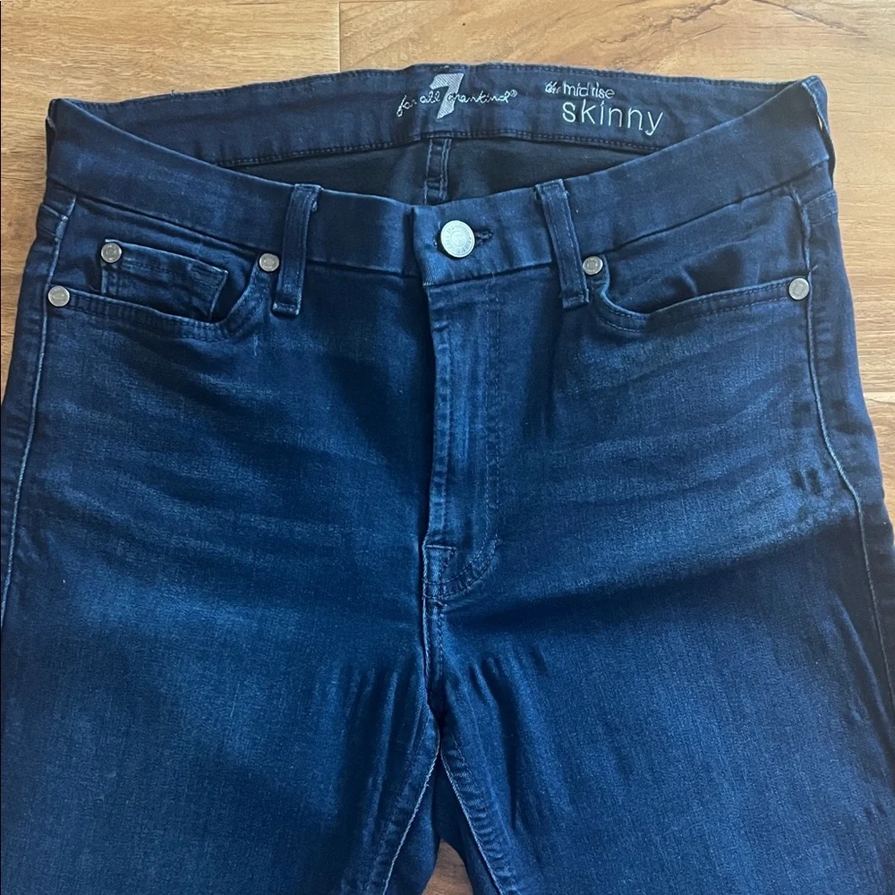 7 For All Mankind the Mid Rise Skinny Jeans Dark Blue.